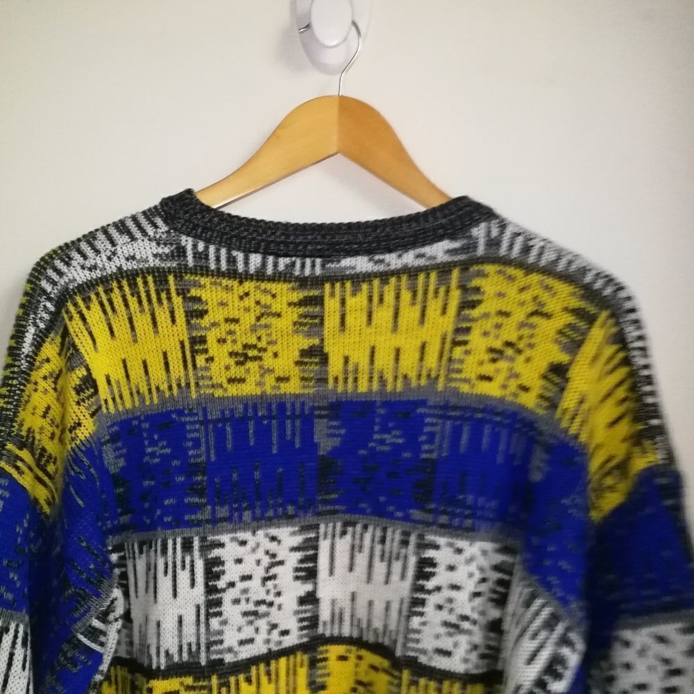 𝅺VINTAGE Y2K Primary Multicolored Stripes Knitted Crewneck Sweater Size XL - Picture 9 of 13